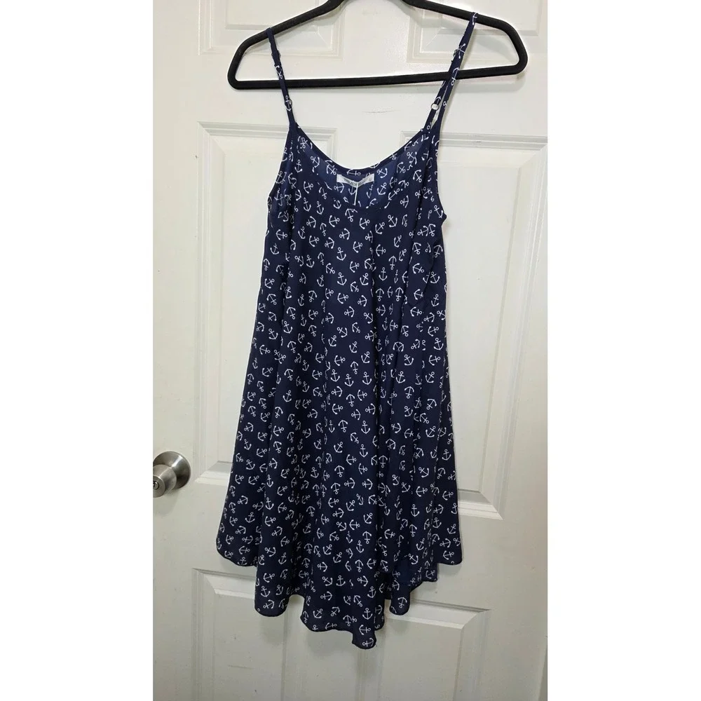 NEW Paradise USA Anchor Print Cover Dress Women's L Navy Blue Nautical Summer‎
